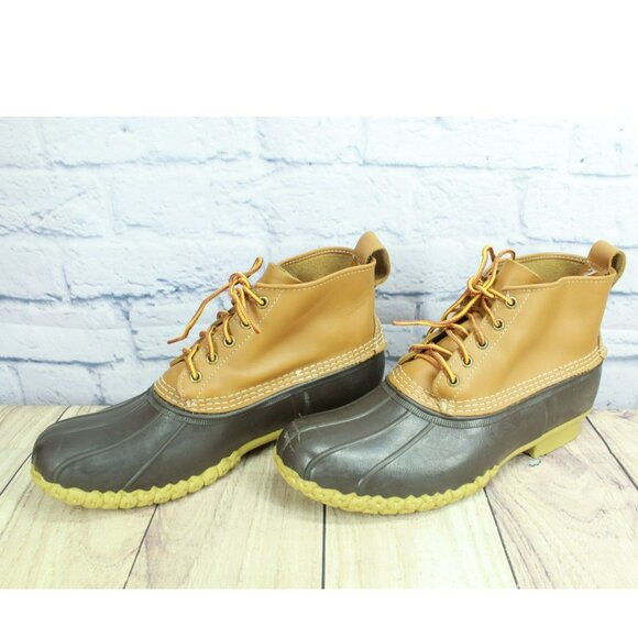 LL Bean Brown Leather Lace Up Unlined Round Toe  Ankle Duck Boots Size 12 M - Picture 2 of 11